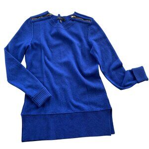 Saks Fifth Avenue Cashmere Pullover Womens Sweater Size M‎ Blue Zipper Details